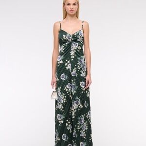 Abercrombie & Fitch Dark Green Floral Maxi Dress - Giselle Sunburst Pleated